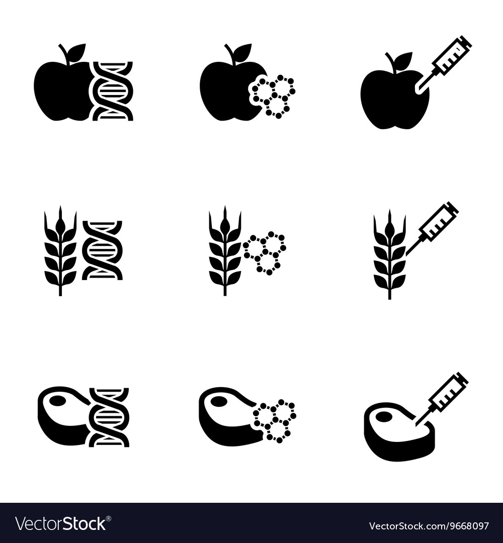 Black genetically modyfied food icon set Vector Image