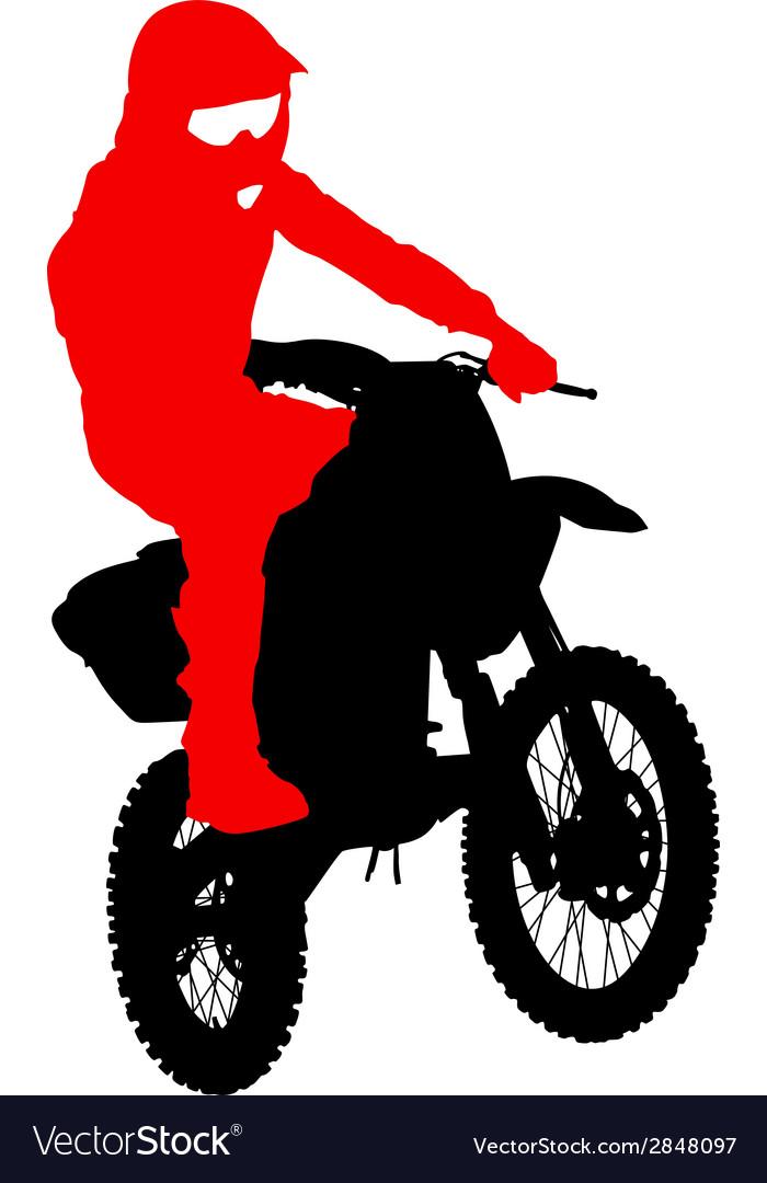 Black silhouettes Motocross rider on a motorcycle. Vector