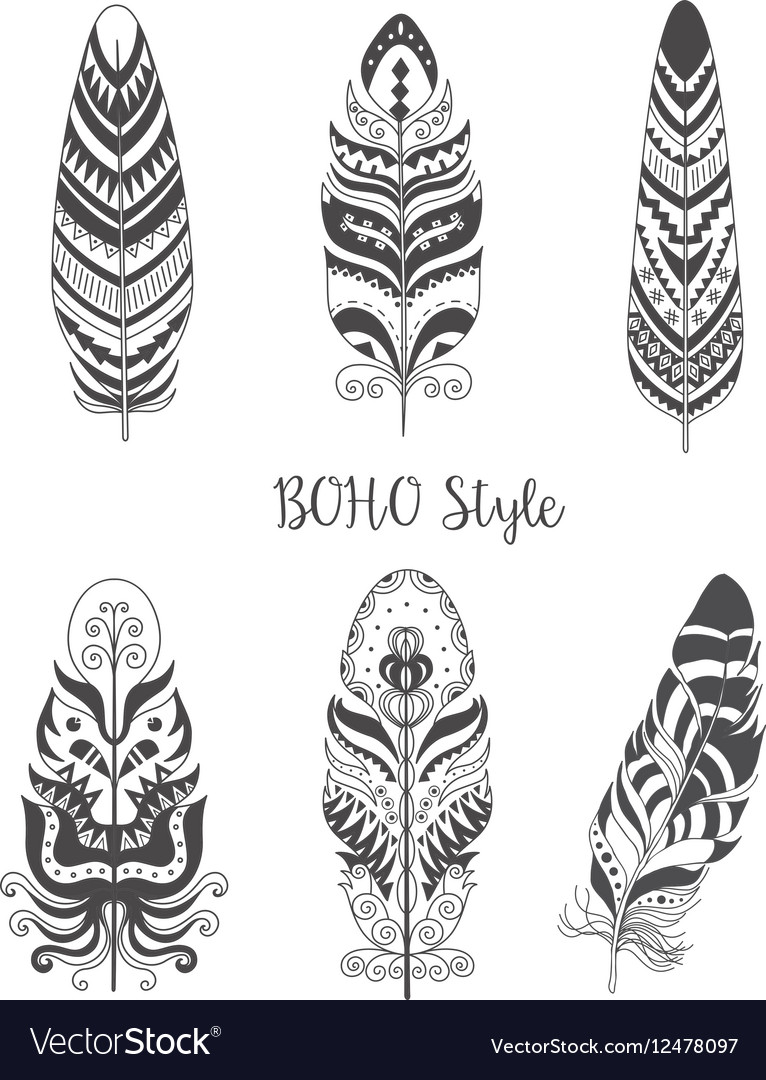 Boho Feather Motif Set