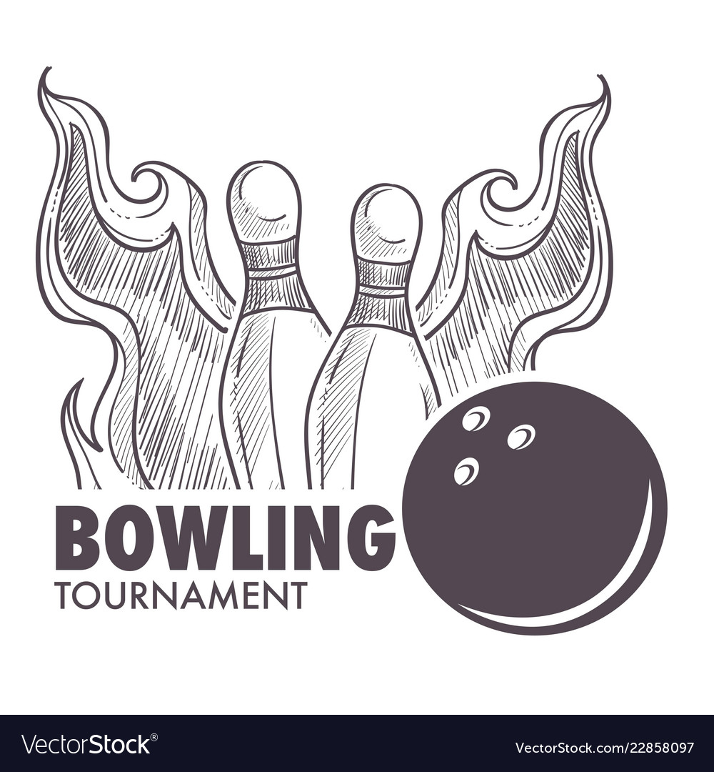 Bowling league poster with ball and skittle Vector Image