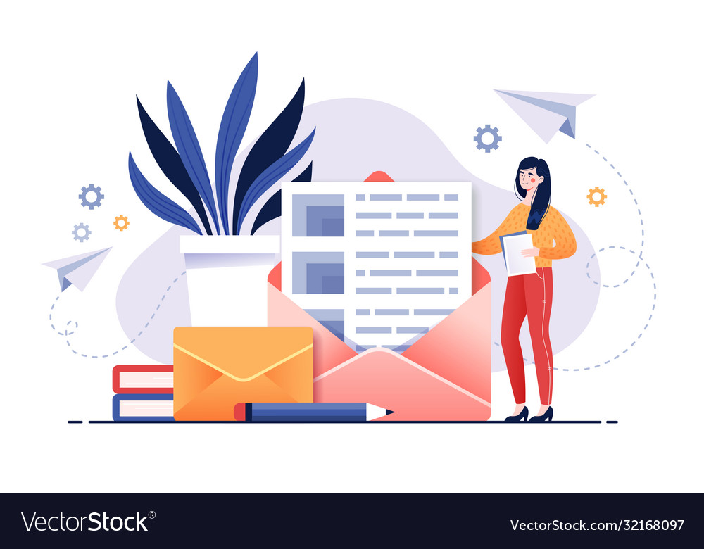 Email Service Concept With Opened Letter Vector Image