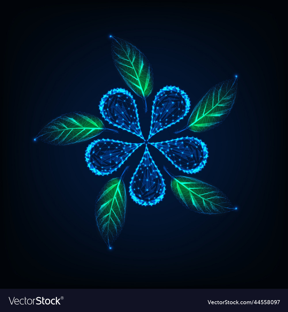 Futuristic glowing low poly flower and green
