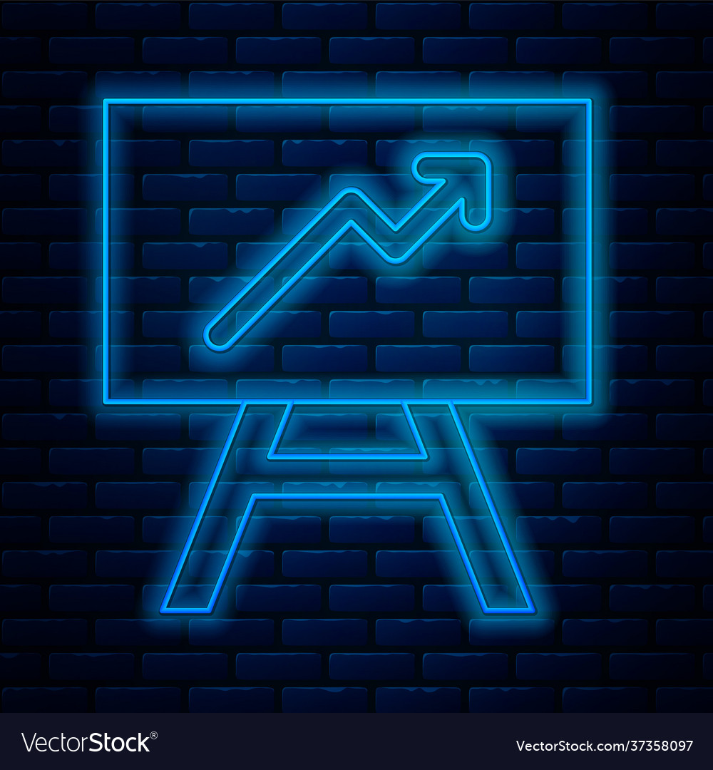 Glowing neon line board with graph chart icon vector image Glowing neon line board with graph chart icon