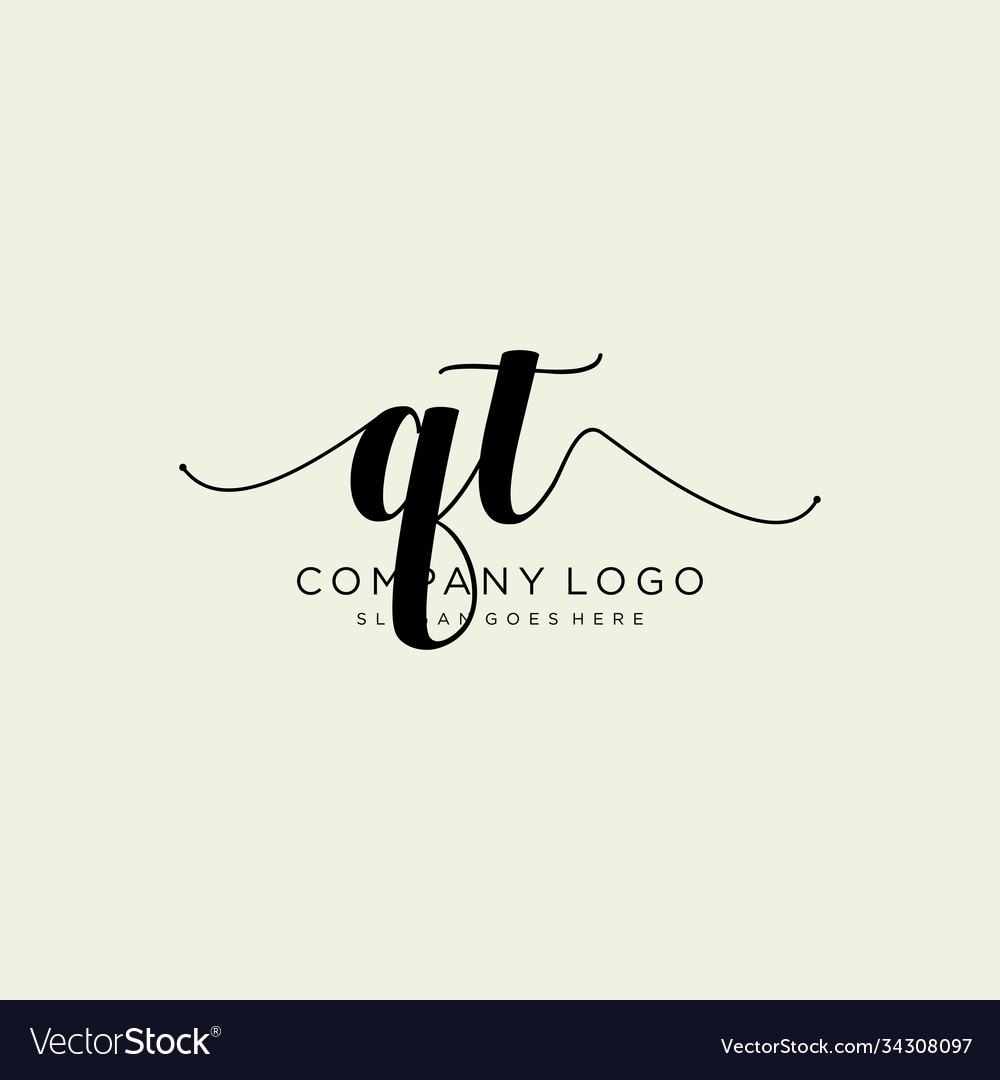 Initial qt handwriting logo with circle template vector image Initial qt handwriting logo with circle template