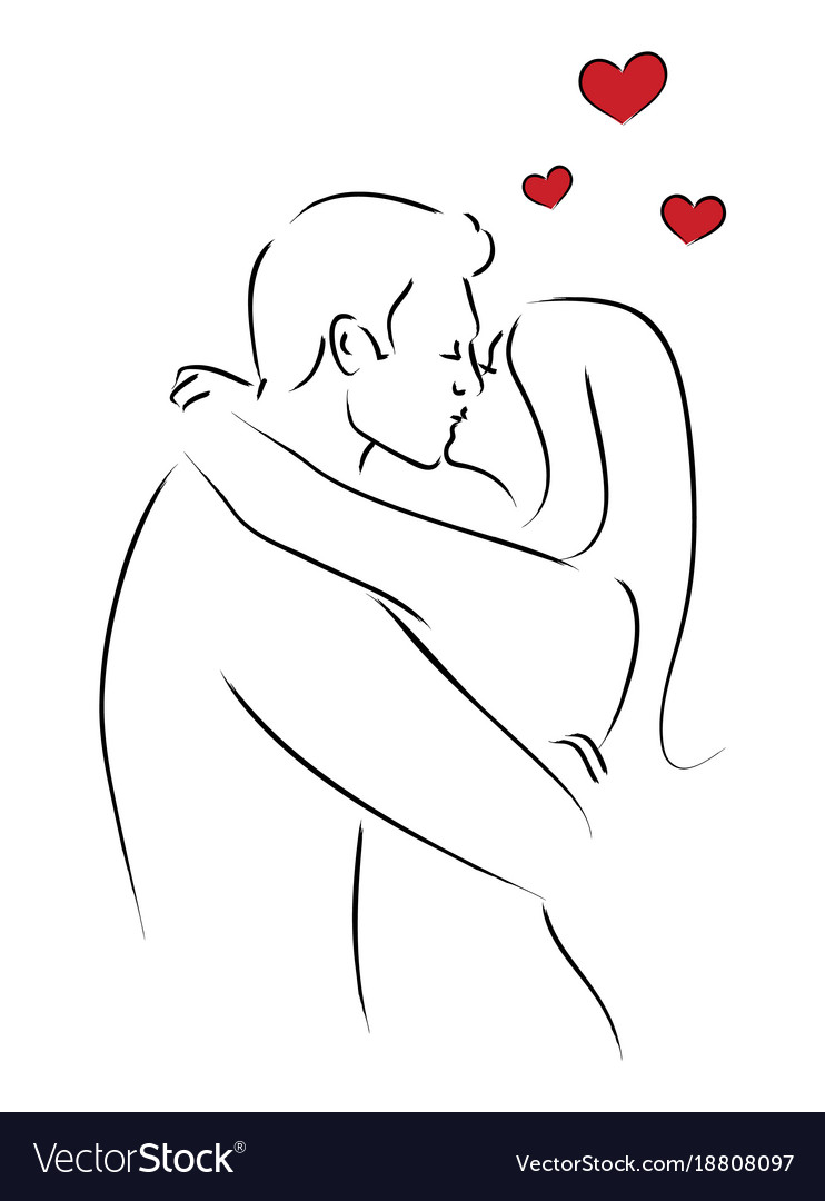 line art drawing cute couple kiss romantic. Stock Vector