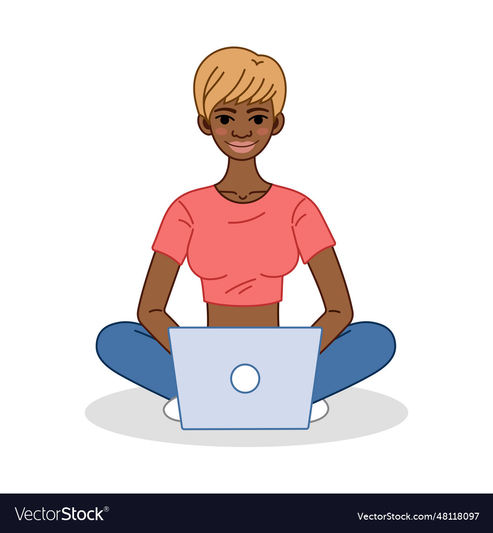 Programmer tester girl character doodle vector image Programmer tester girl character doodle