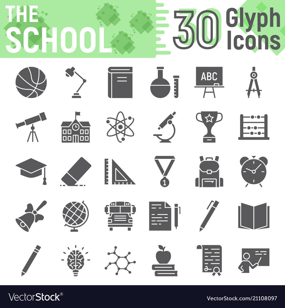 School glyph icon set education symbols