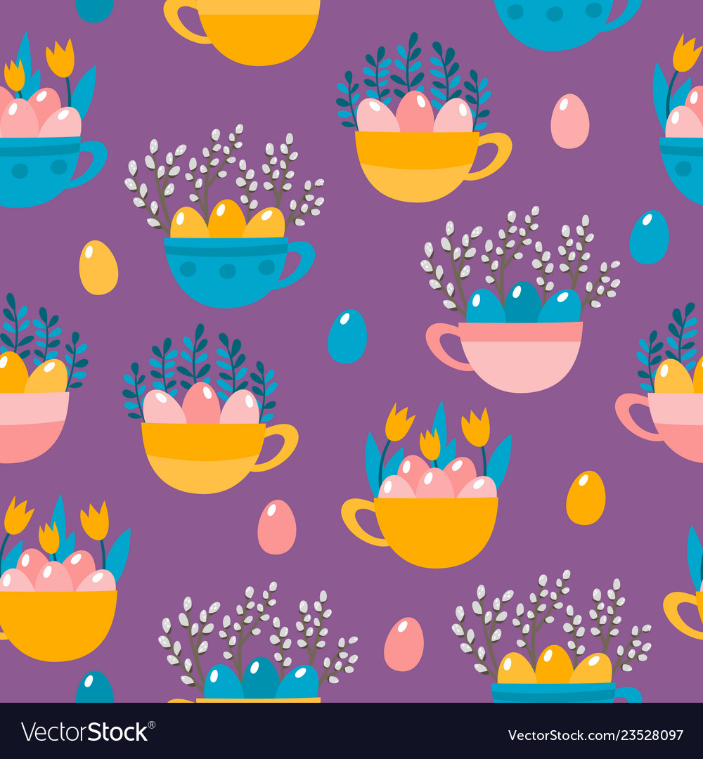 Seamless pattern with cups of flowers vector image Seamless pattern with cups of flowers