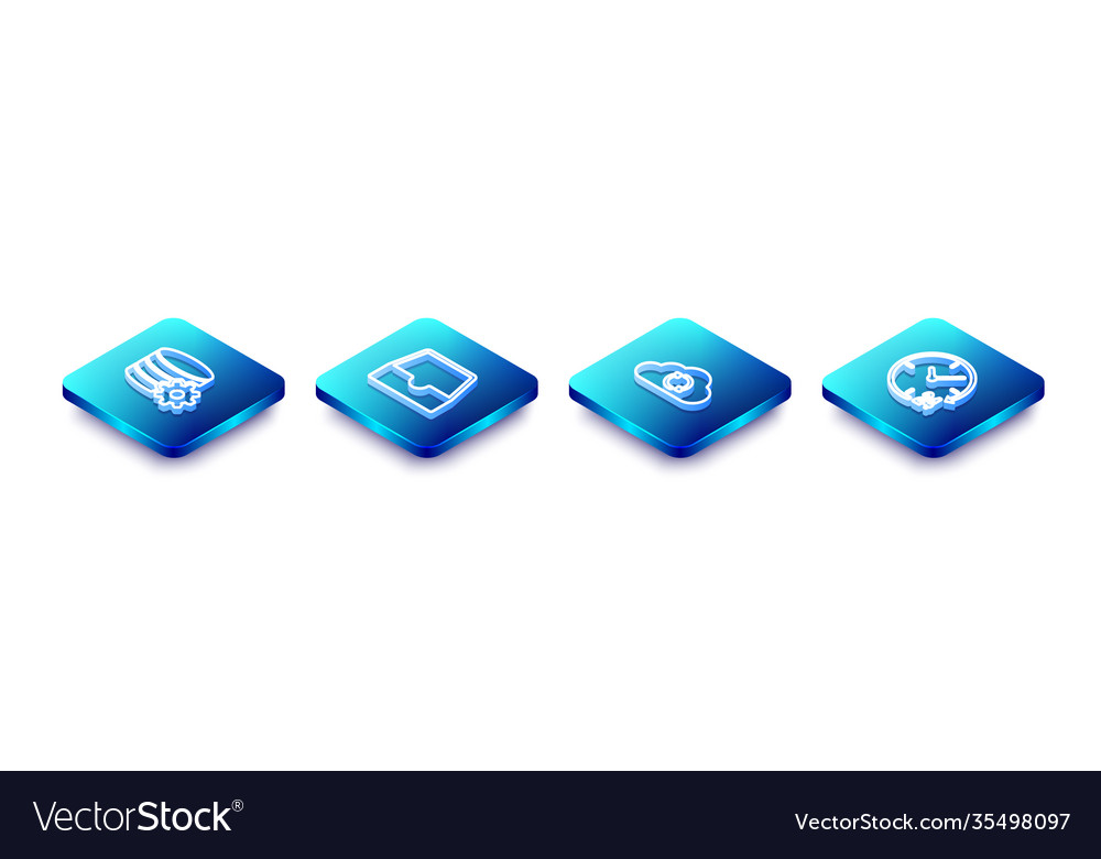 Set isometric line setting database server social vector image Set isometric line setting database server social