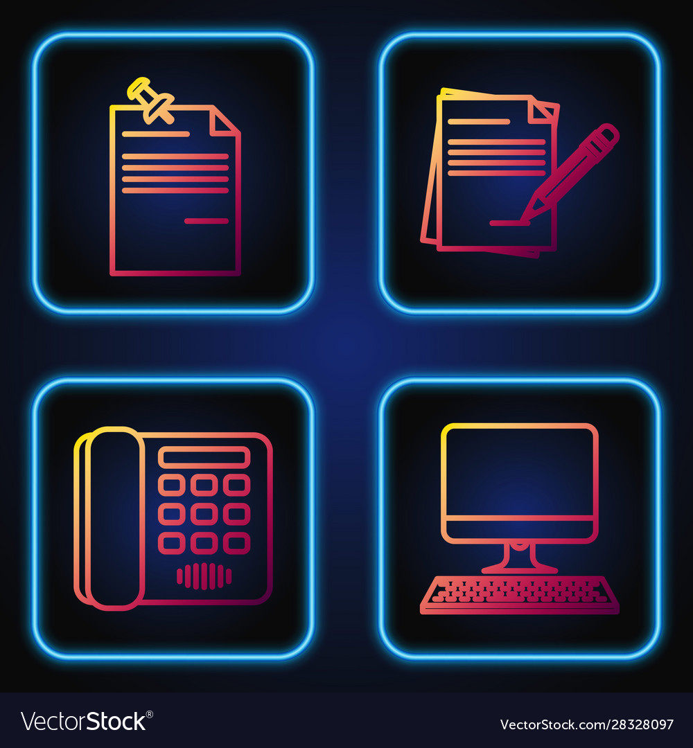 Set line computer monitor with keyboard telephone vector image Set line computer monitor with keyboard telephone