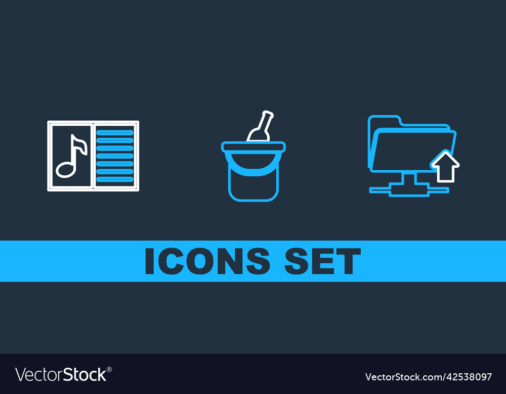 Set line ftp folder upload music book with note vector image Set line ftp folder upload music book with note