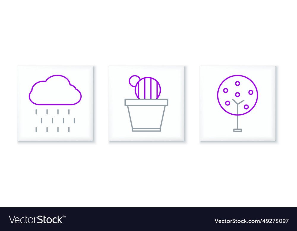 Set line tree cloud with rain and cactus vector image Set line tree cloud with rain and cactus