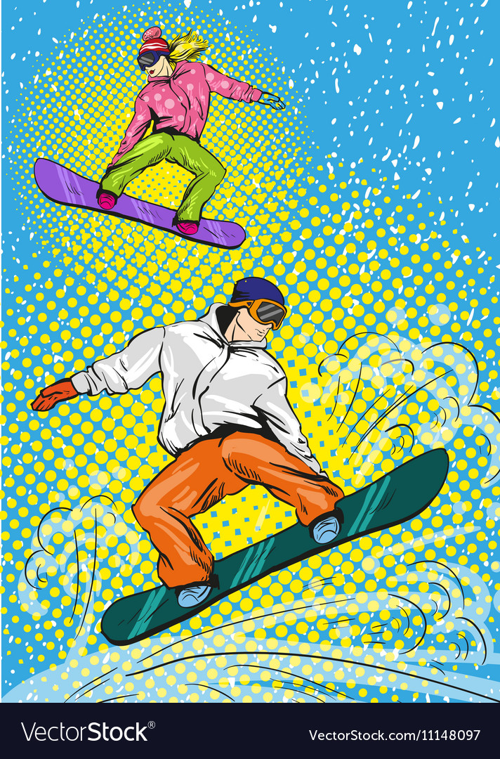 Snowboarding Couple in Action