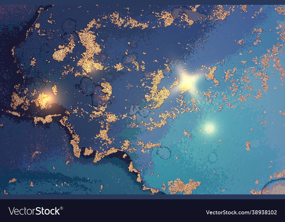 Abstract ocean blue and gold alcohol ink pattern vector image Abstract ocean blue and gold alcohol ink pattern