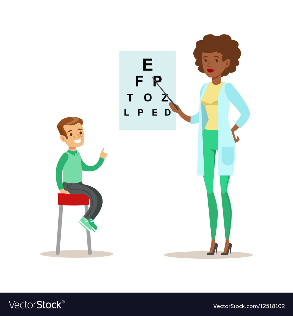Boy checkeing his eyesight with chart on medical