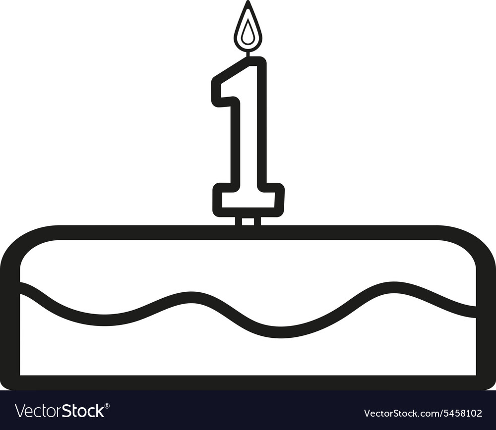 Cake with candles in the form of number 1 icon