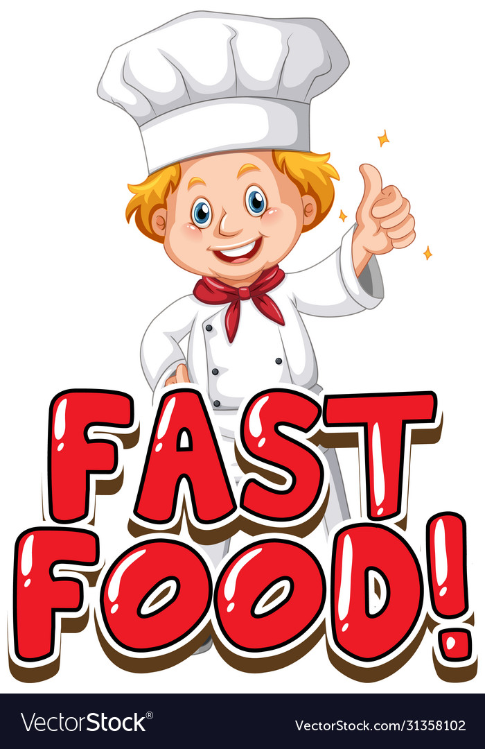 Font design for word fast food with chef on white Vector Image