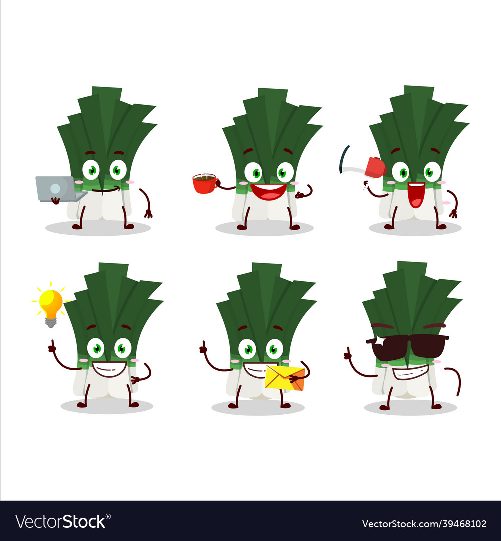 Leek cartoon character with various types Vector Image Leek cartoon character with various types