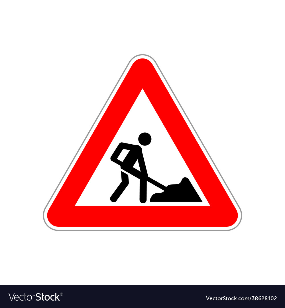 Man at work icon on triangle red and white Vector Image