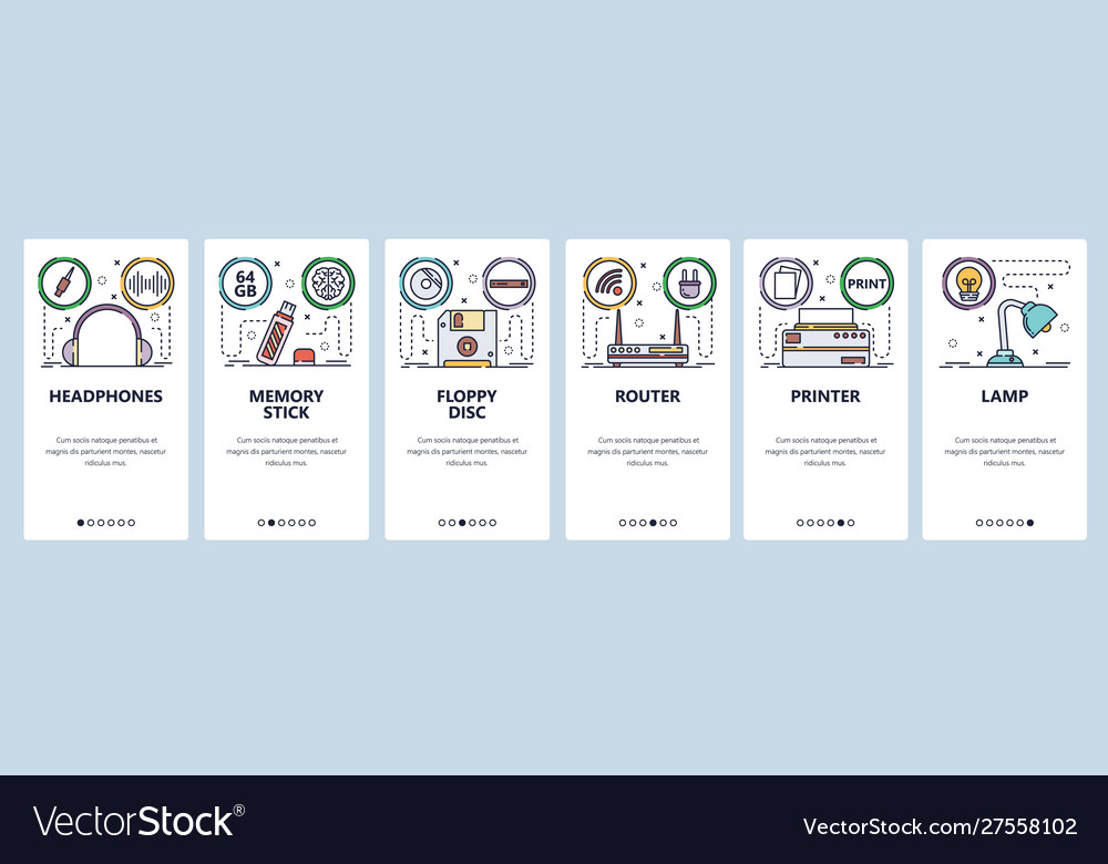 Mobile app onboarding screens computer hardware vector image Mobile app onboarding screens computer hardware