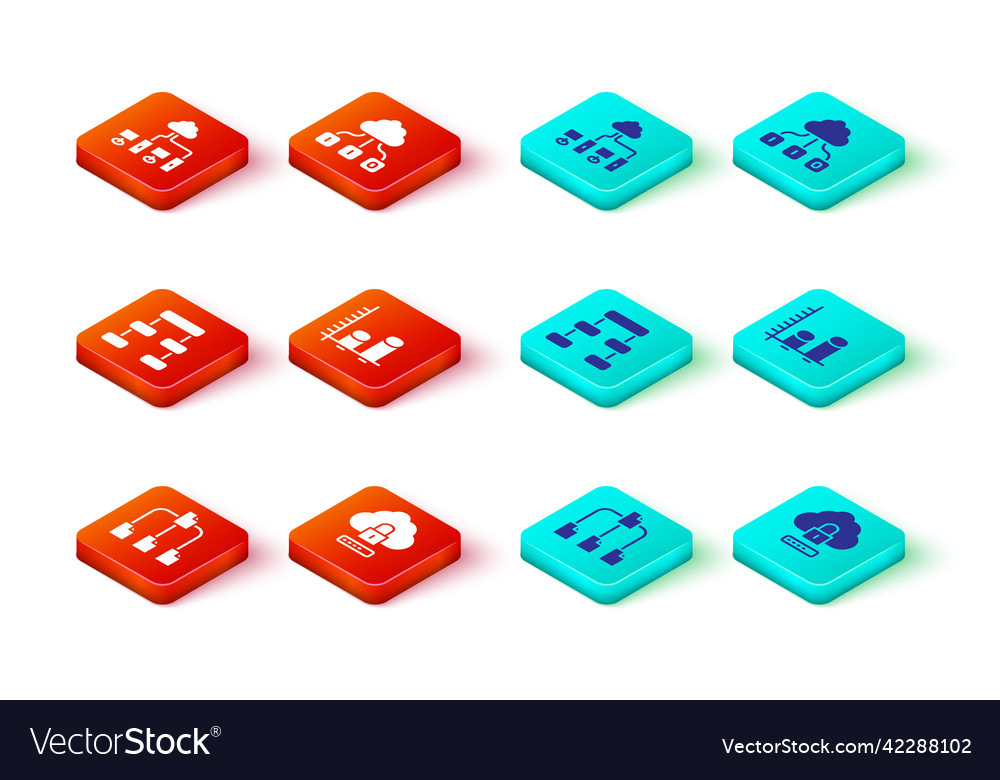 Set folder tree cloud computing lock hierarchy vector image Set folder tree cloud computing lock hierarchy