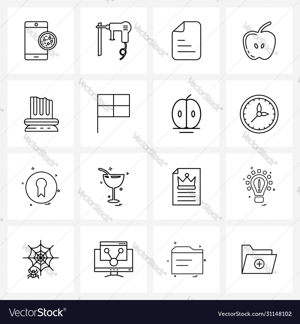 Simple set 16 line icons such as team flag doc