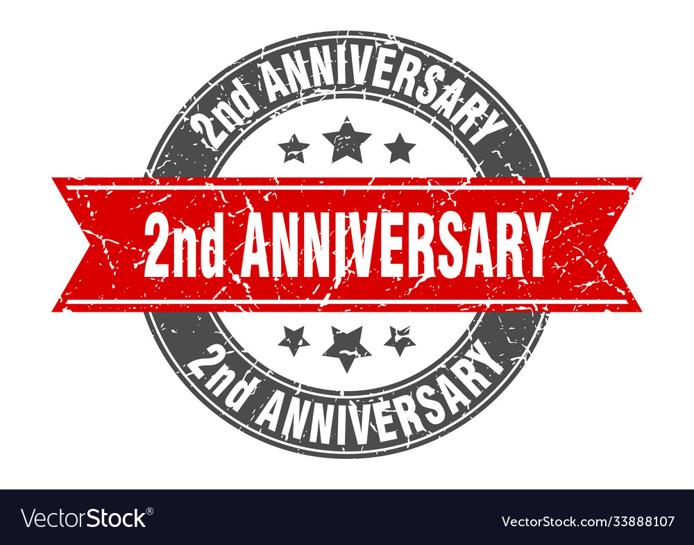 2nd anniversary round stamp with ribbon label sign