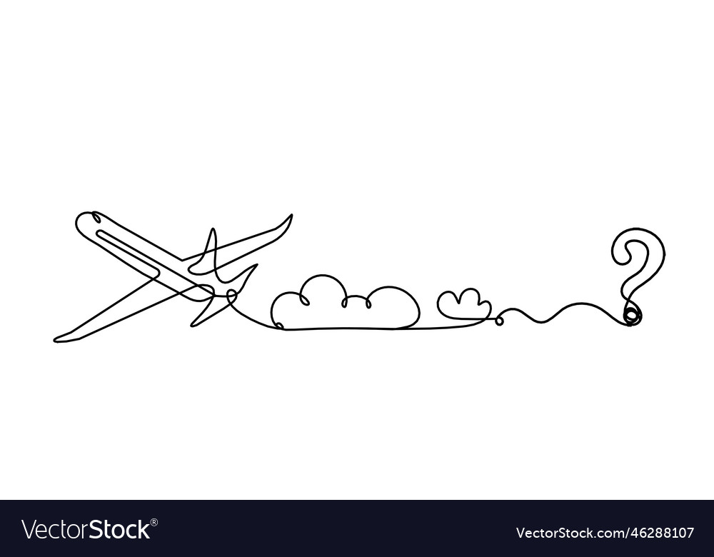 Abstract plane with question mark as line drawing