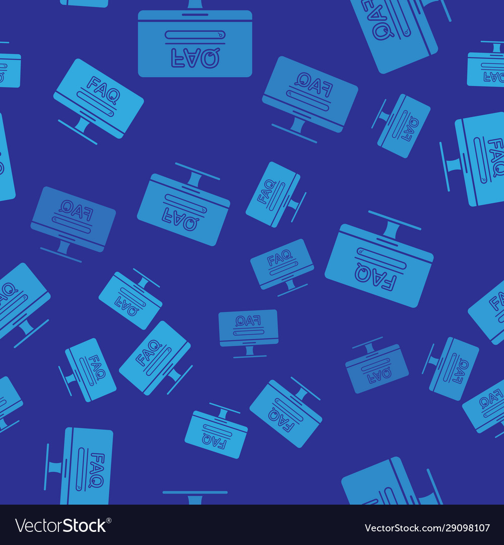 Blue computer monitor with text faq information