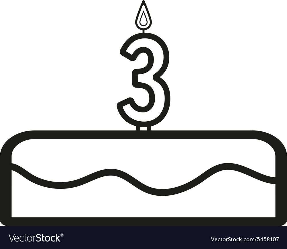 Cake with candles in the form of number 3 icon