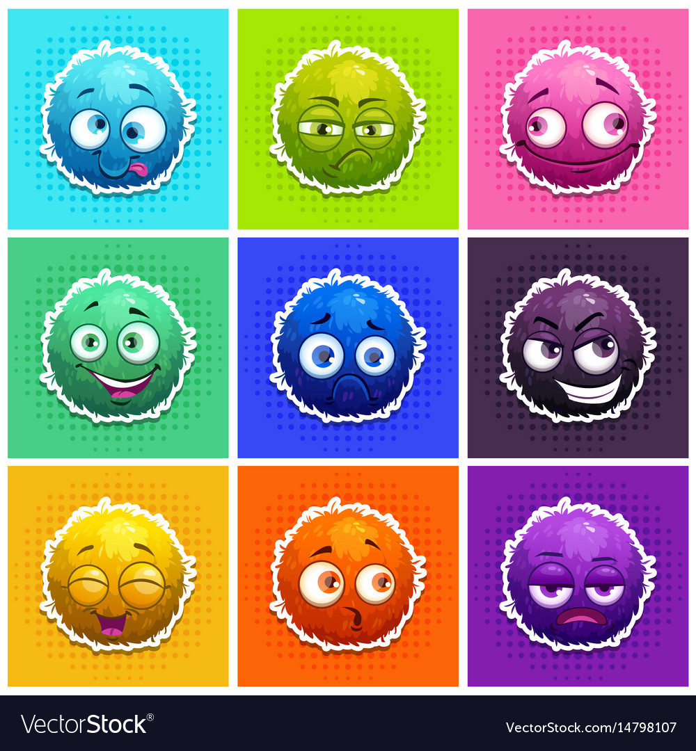 Funny round fluffy characters set
