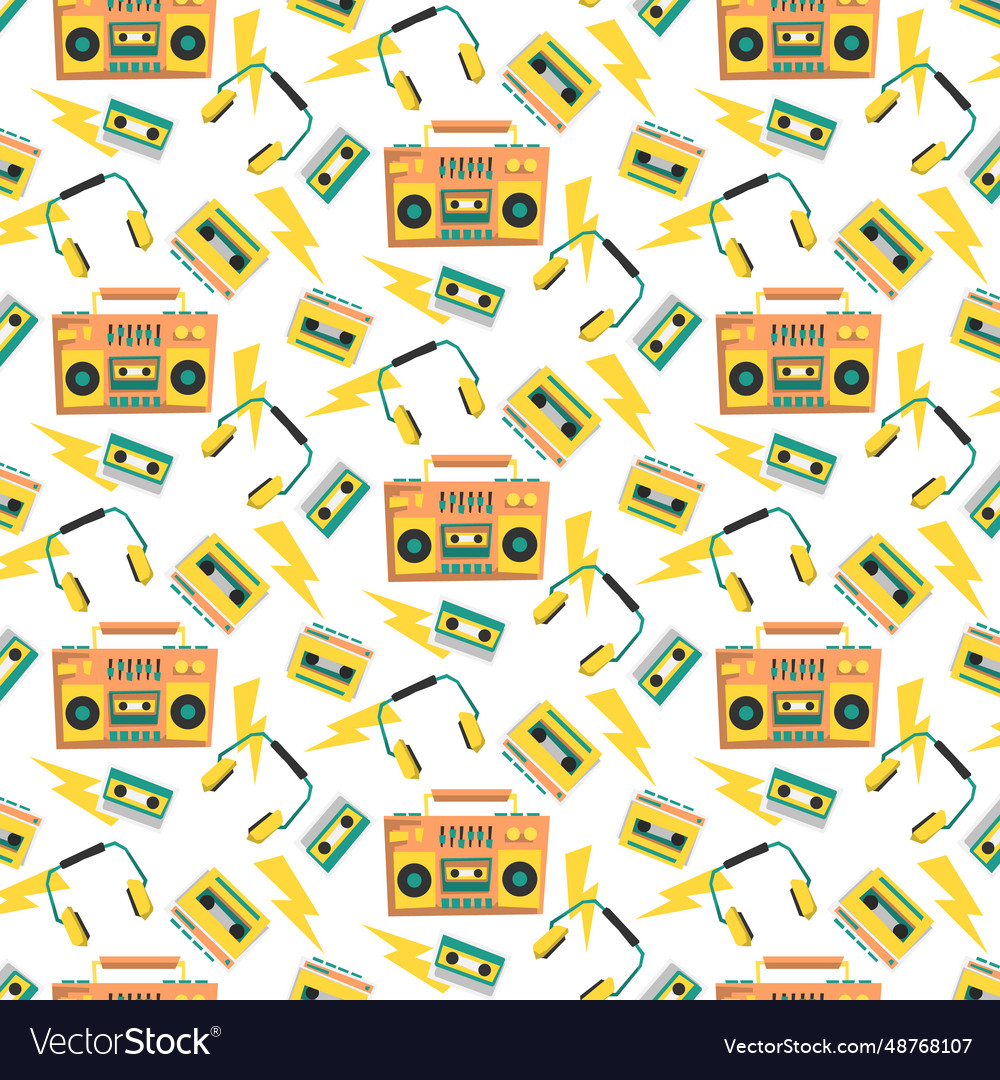 Pattern of objects from the 90s 80s tetris skates vector image Pattern of objects from the 90s 80s tetris skates