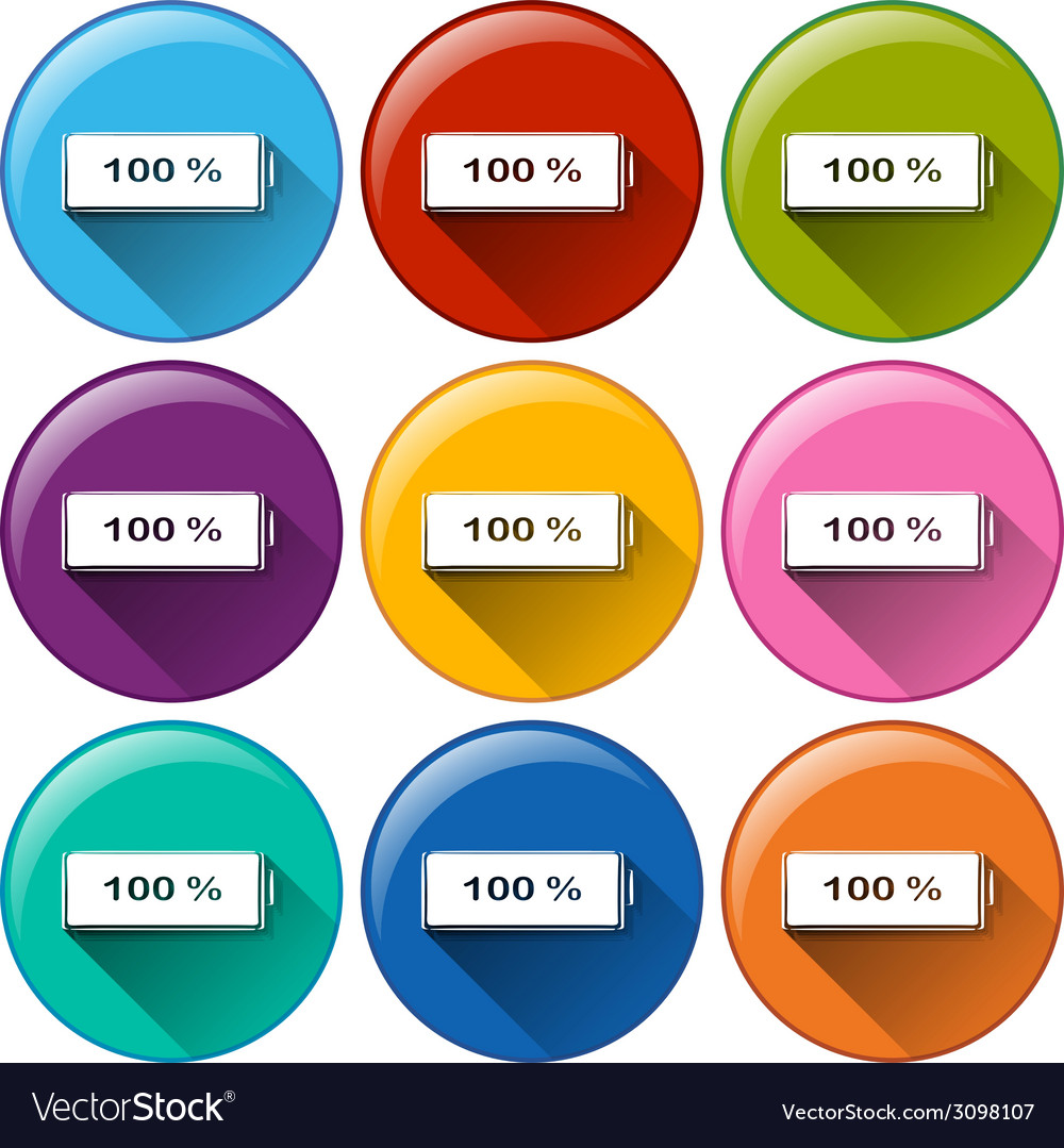 Round icons with fully charged batteries Vector Image