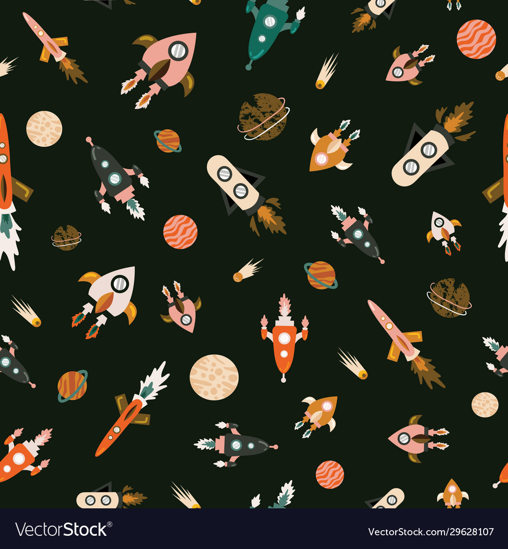 Seamless pattern with cool rockets and meteor vector image Seamless pattern with cool rockets and meteor