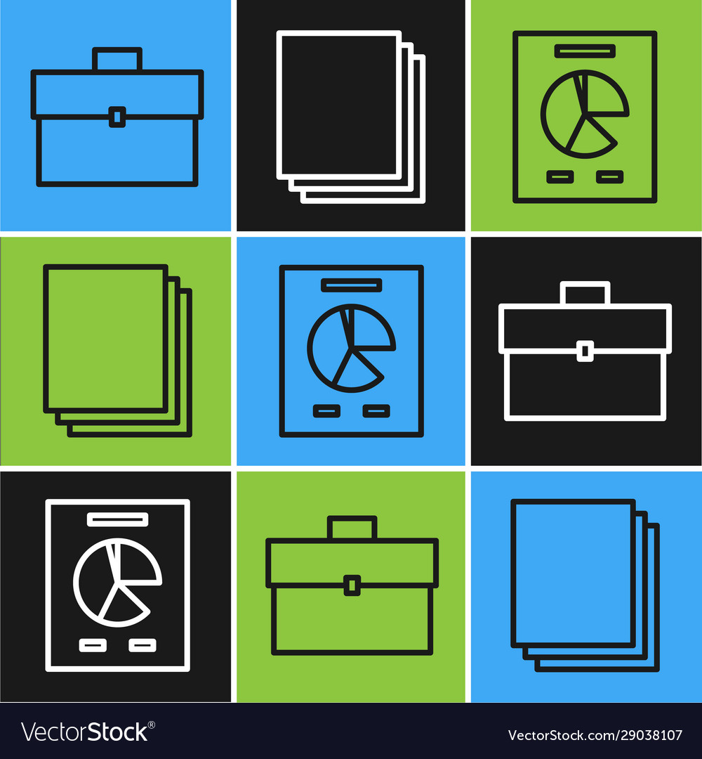 Set line briefcase document with graph chart vector image Set line briefcase document with graph chart