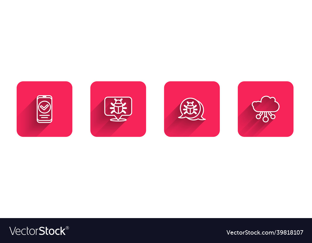 Set line smartphone system bug and internet vector image Set line smartphone system bug and internet