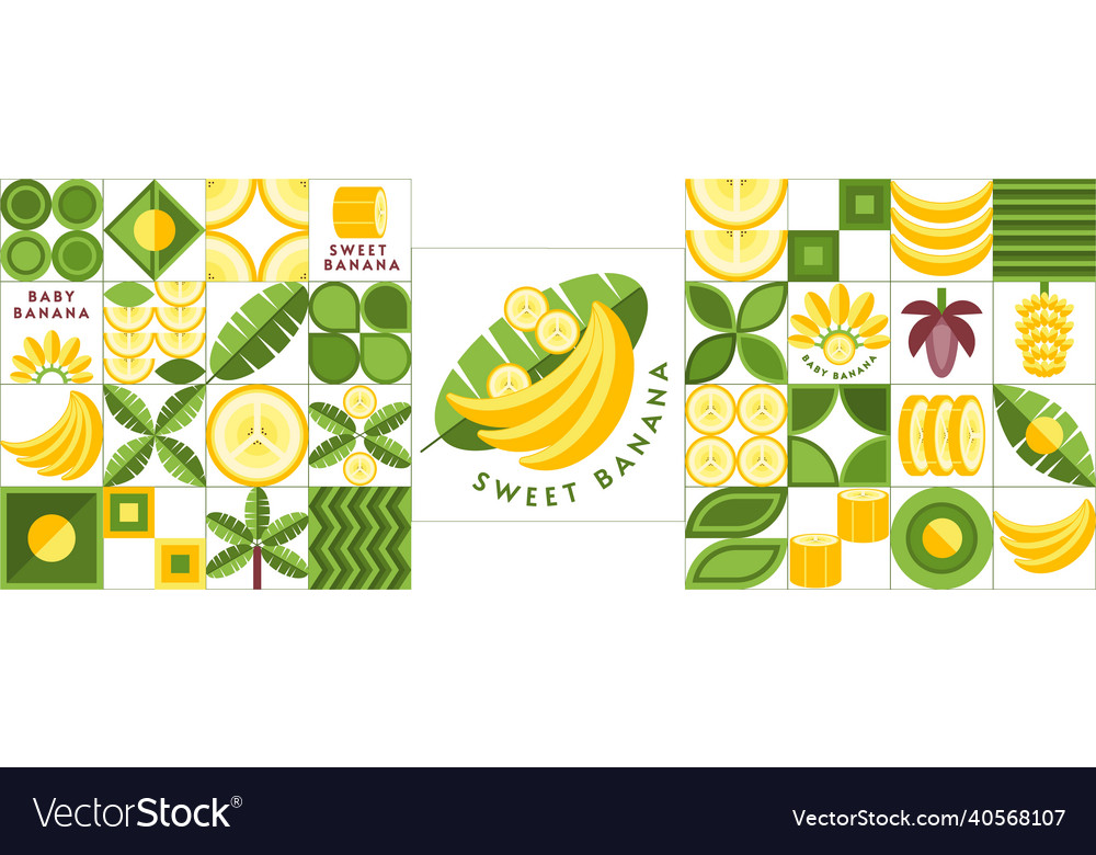 Set of banana design elements in geometric style vector image Set of banana design elements in geometric style