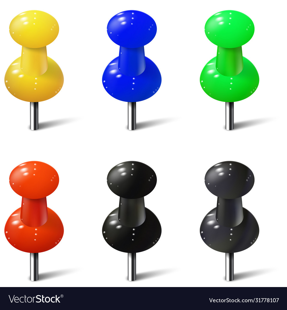 Set realistic push pins in different colors vector image Set realistic push pins in different colors