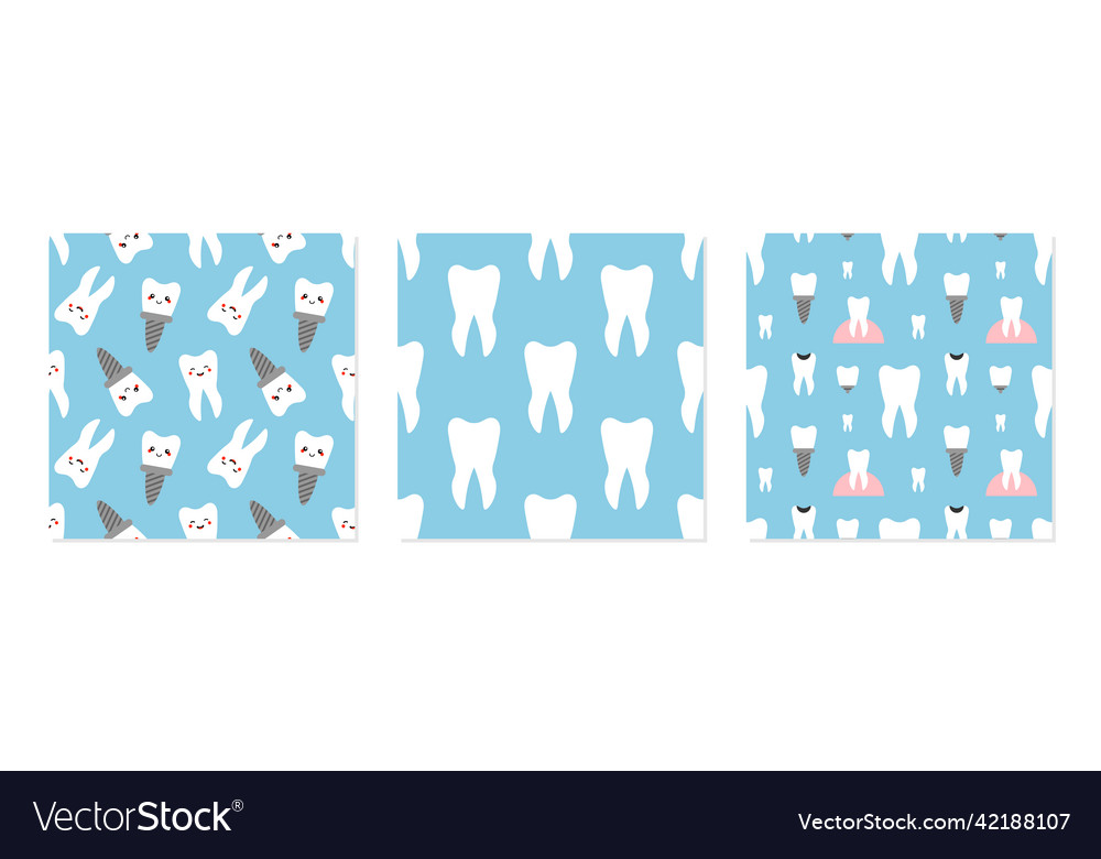 Teeth characters seamless patterns set vector image Teeth characters seamless patterns set