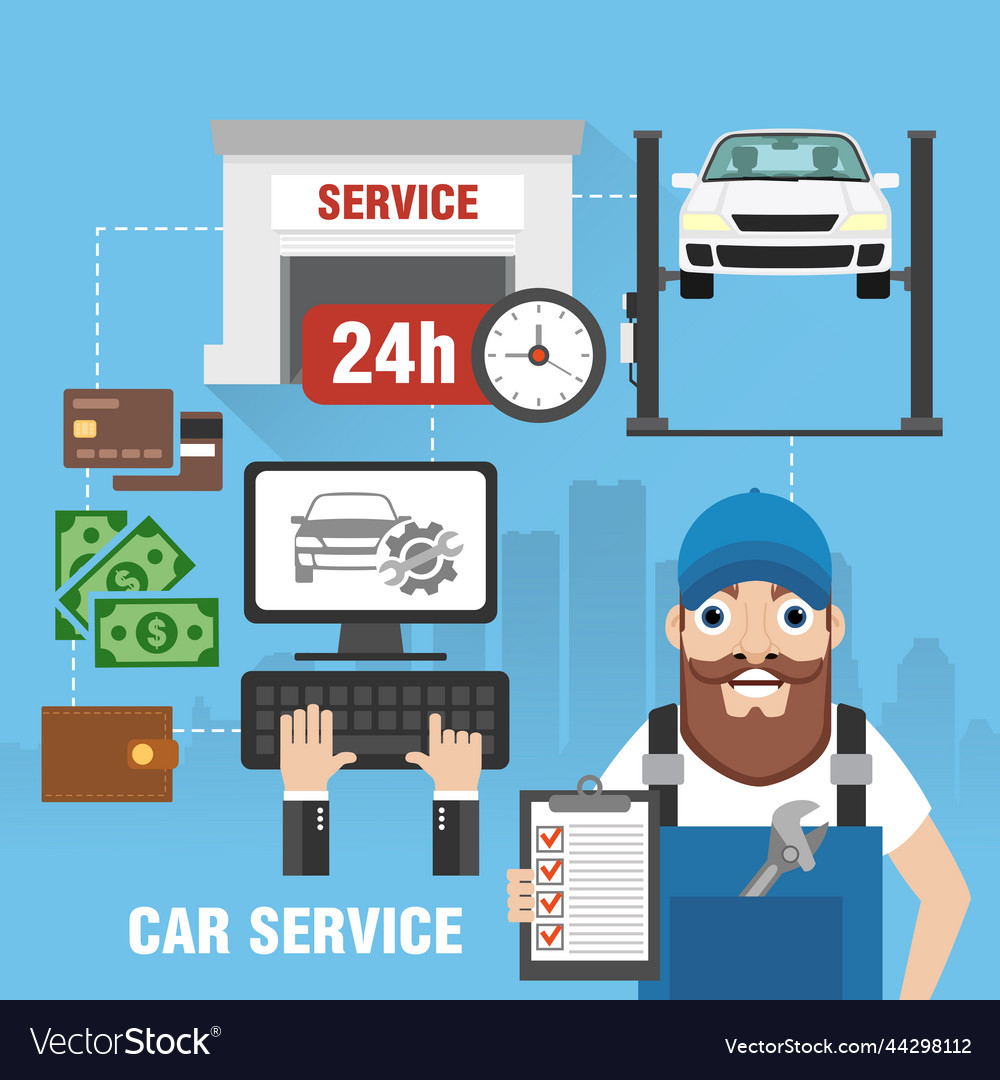 Car service a web application on computer vector image Car service a web application on computer