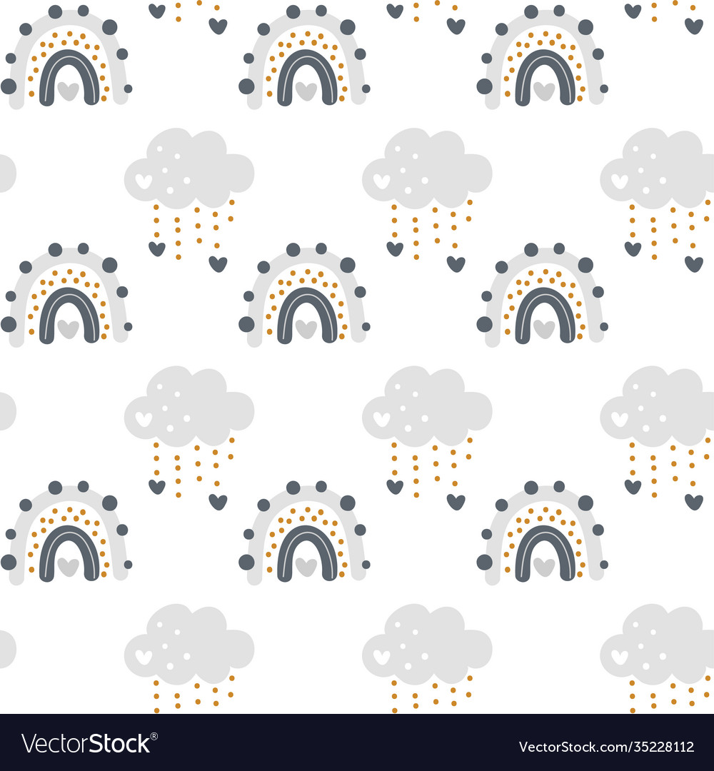 Cute rainbow with clouds seamless pattern