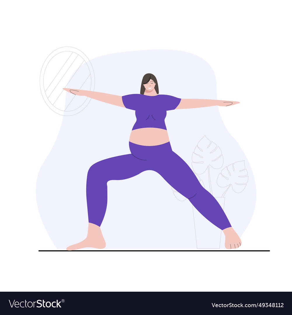 Pregnant woman in warrior 2 pose or virabhadrasana