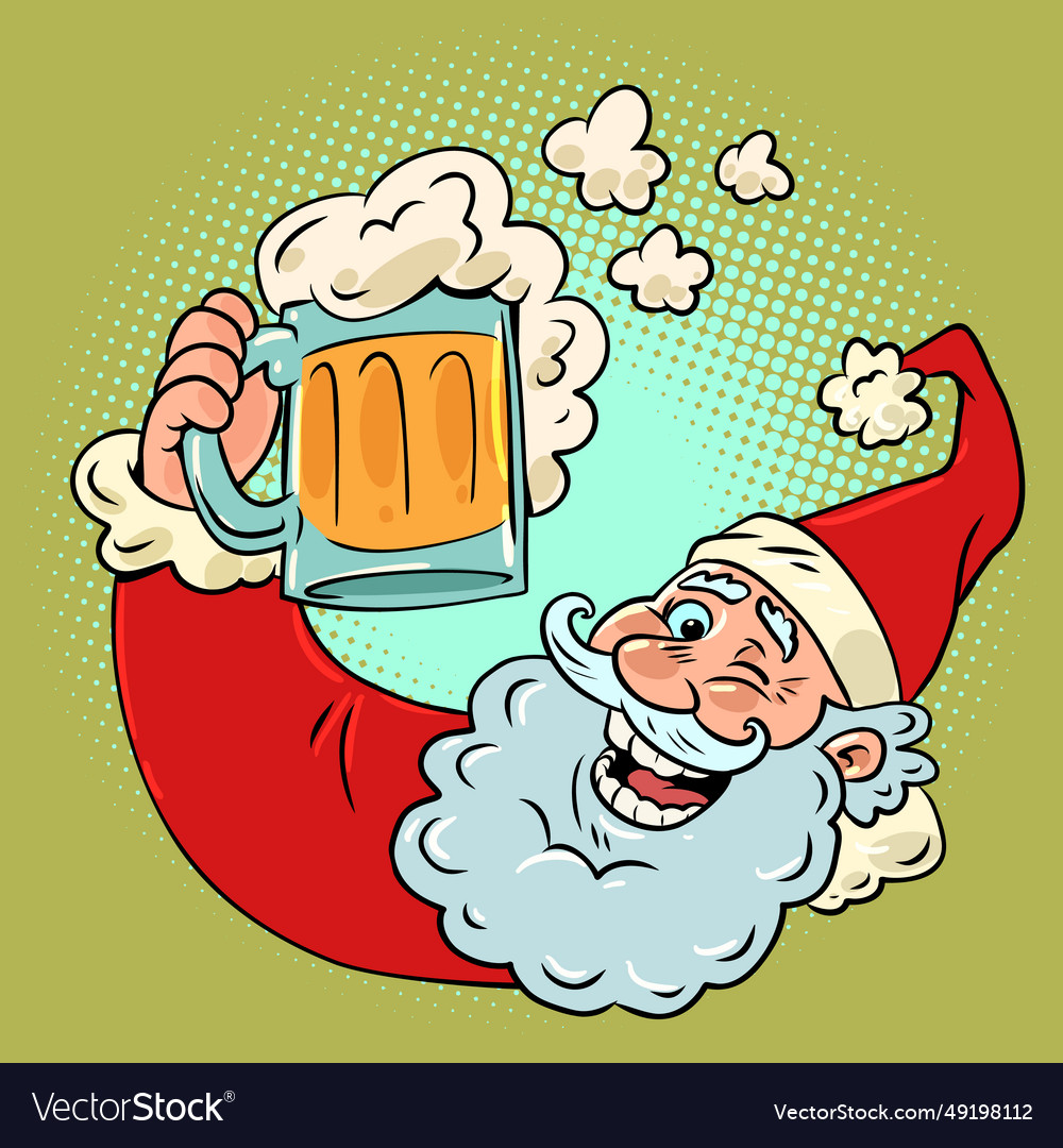 Santa claus and a mug of beer with foam spending