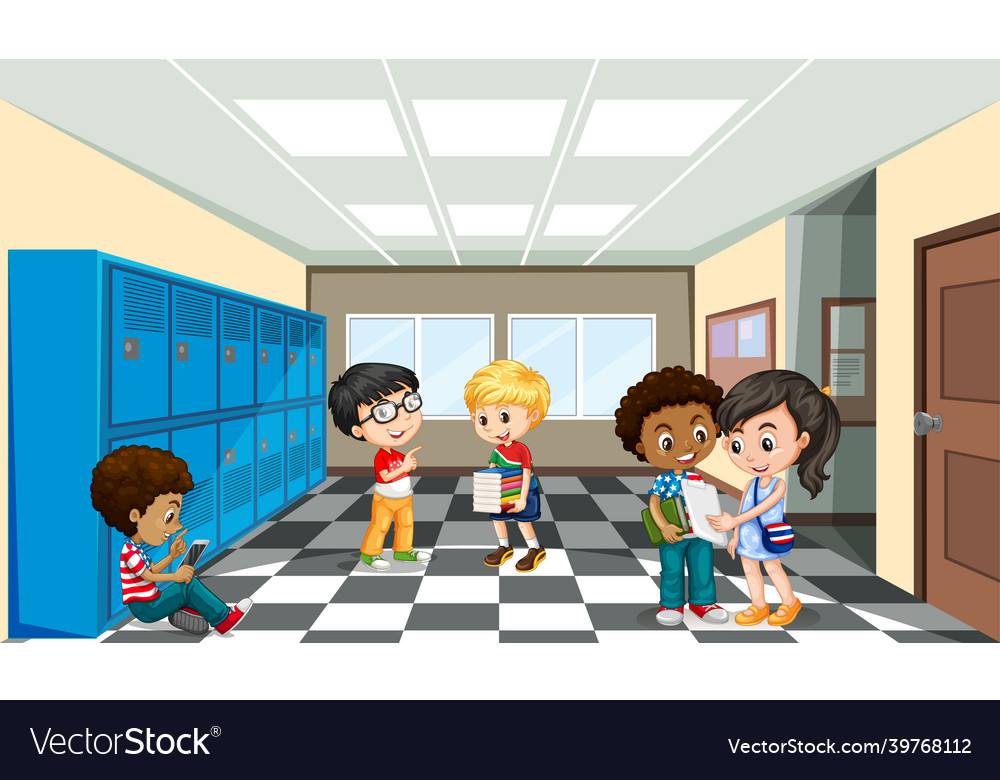 School scene with students cartoon character