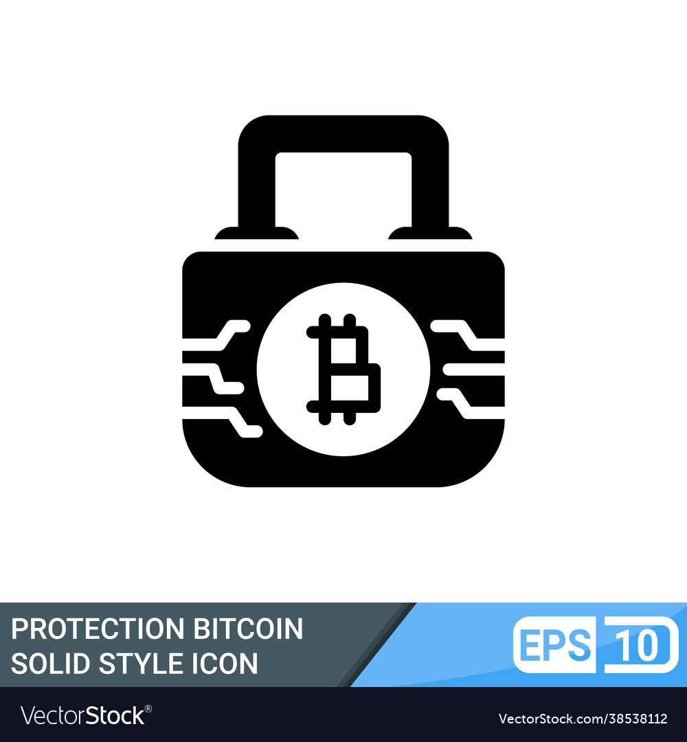 Secure and protected bitcoin solid style icon vector image Secure and protected bitcoin solid style icon