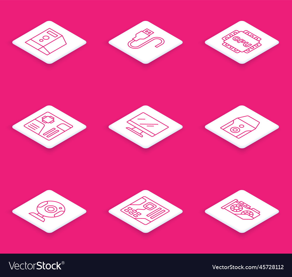 Set line case of computer usb cable cord vector image Set line case of computer usb cable cord