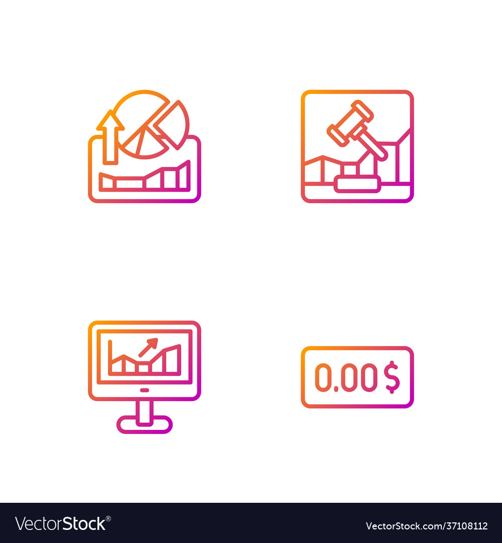 Set line zero cost computer with growth graph vector image Set line zero cost computer with growth graph
