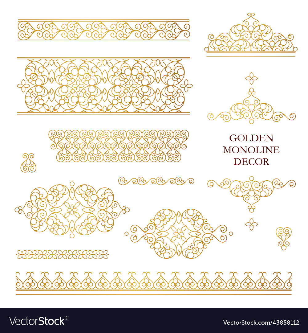 Set of line art frames vignettes for design vector image Set of line art frames vignettes for design