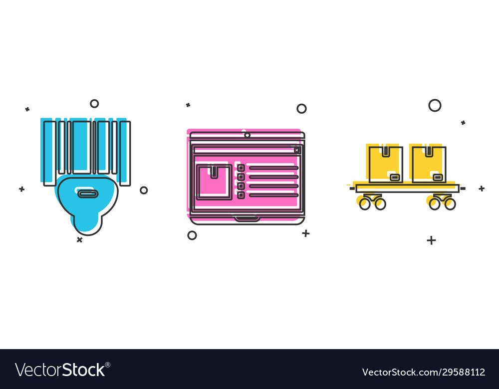 Set scanner scanning bar code laptop with app vector image Set scanner scanning bar code laptop with app