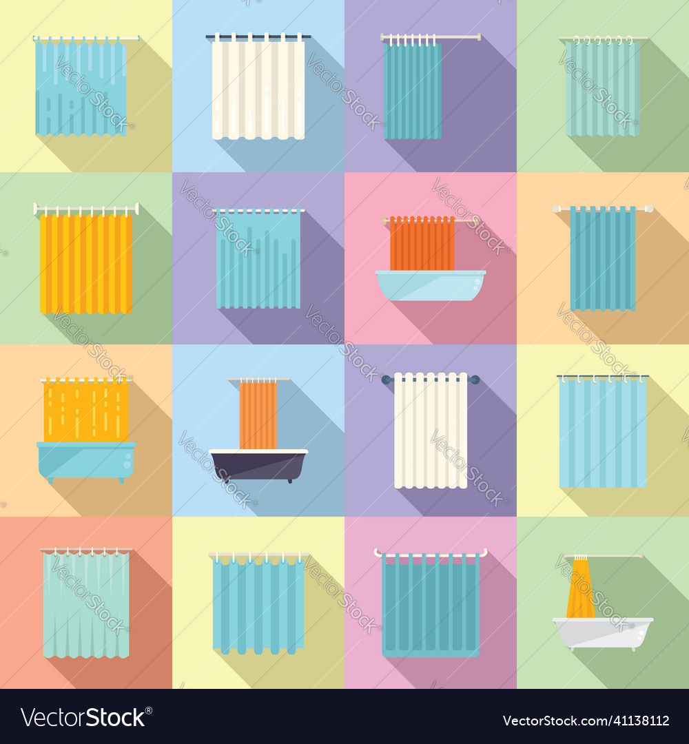 Shower Curtain Icons Set Flat Water Royalty Free Vector